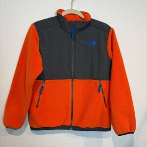 The North Face Denali Boys Zip Up Jacket L (14/16) Orange/Dark Gray Fleece Coat